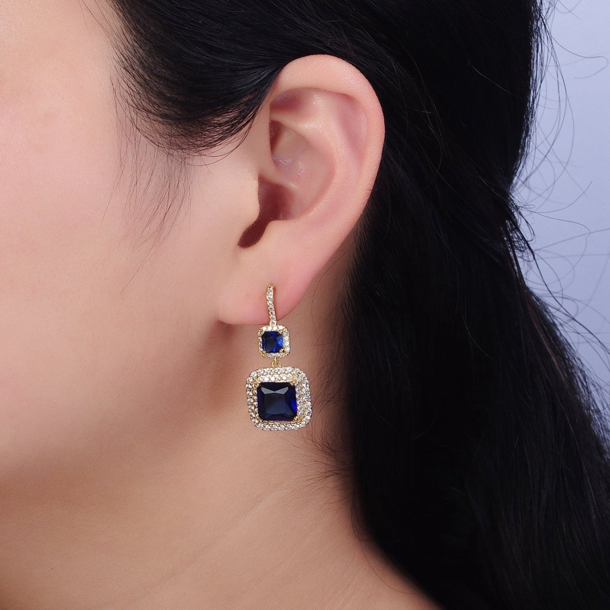 Gold Micro Pave Square Cocktail Earrings Multi Color CZ Statement Party Earrings Dangle Designer Earrings AD1504 - AD1515 - DLUXCA