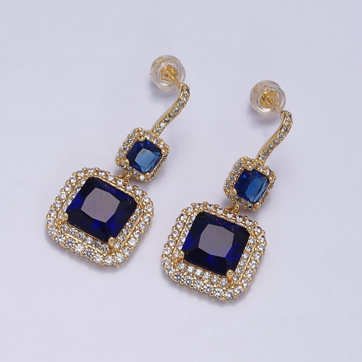 Gold Micro Pave Square Cocktail Earrings Multi Color CZ Statement Party Earrings Dangle Designer Earrings AD1504 - AD1515 - DLUXCA