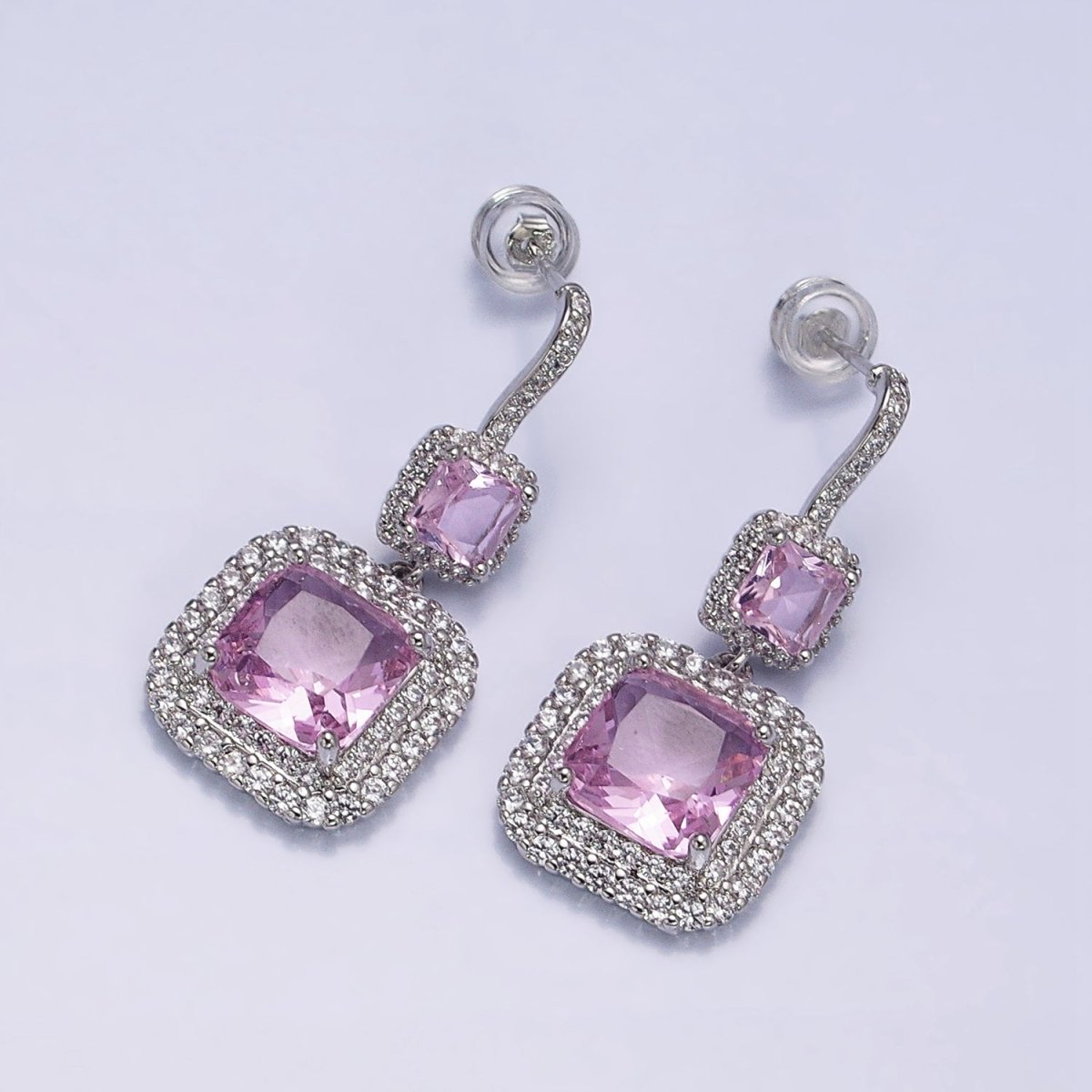 Gold Micro Pave Square Cocktail Earrings Multi Color CZ Statement Party Earrings Dangle Designer Earrings AD1504 - AD1515 - DLUXCA