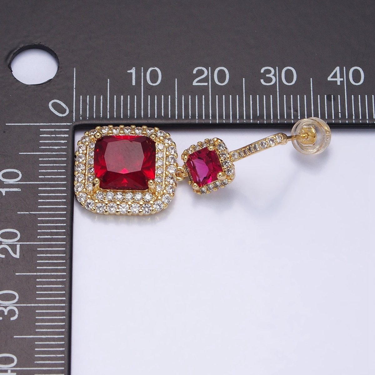 Gold Micro Pave Square Cocktail Earrings Multi Color CZ Statement Party Earrings Dangle Designer Earrings AD1504 - AD1515 - DLUXCA