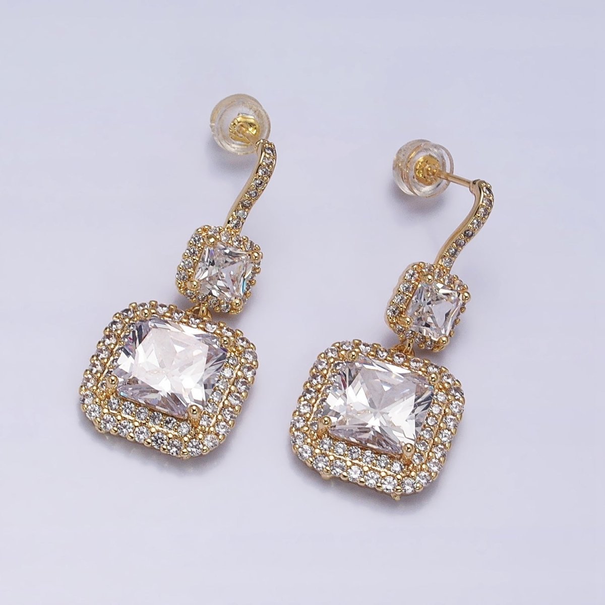 Gold Micro Pave Square Cocktail Earrings Multi Color CZ Statement Party Earrings Dangle Designer Earrings AD1504 - AD1515 - DLUXCA