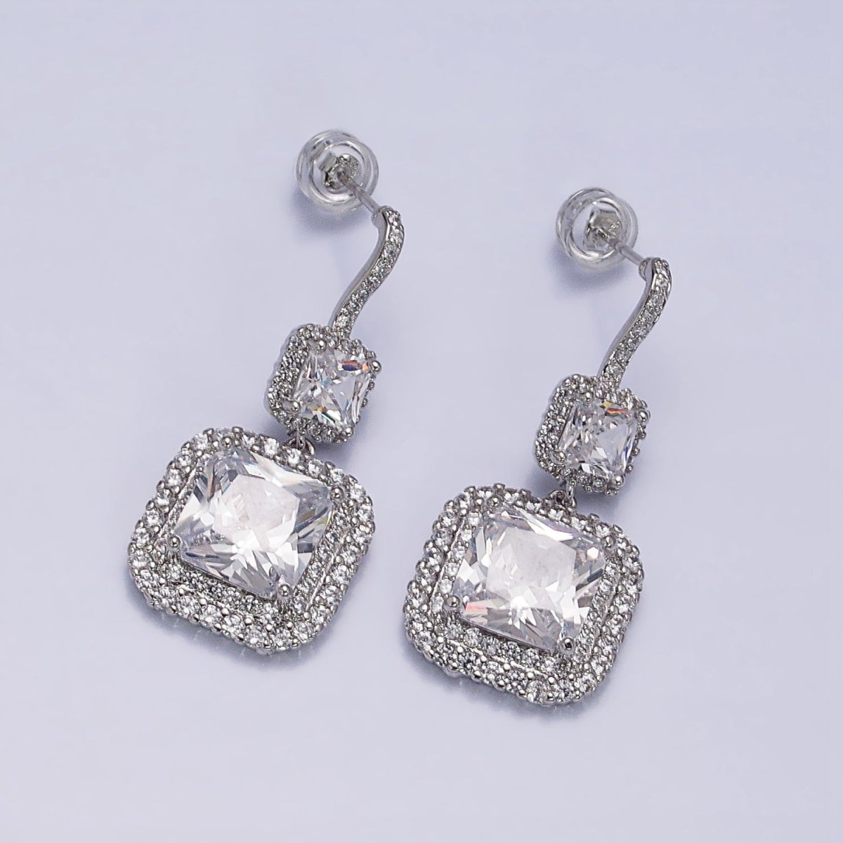 Gold Micro Pave Square Cocktail Earrings Multi Color CZ Statement Party Earrings Dangle Designer Earrings AD1504 - AD1515 - DLUXCA