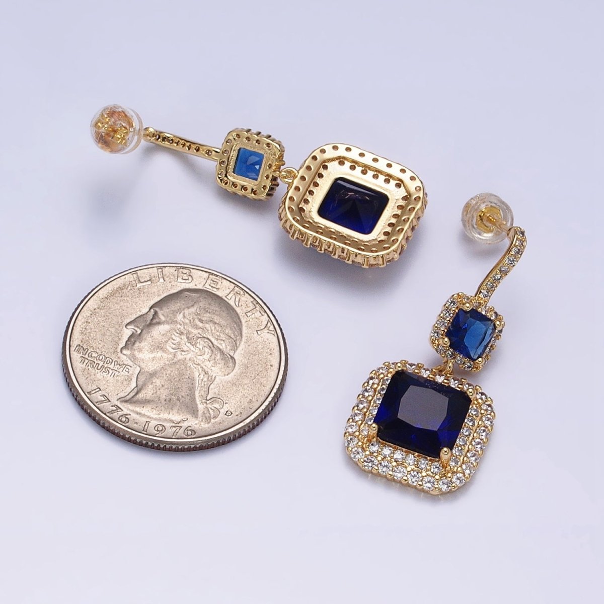 Gold Micro Pave Square Cocktail Earrings Multi Color CZ Statement Party Earrings Dangle Designer Earrings AD1504 - AD1515 - DLUXCA