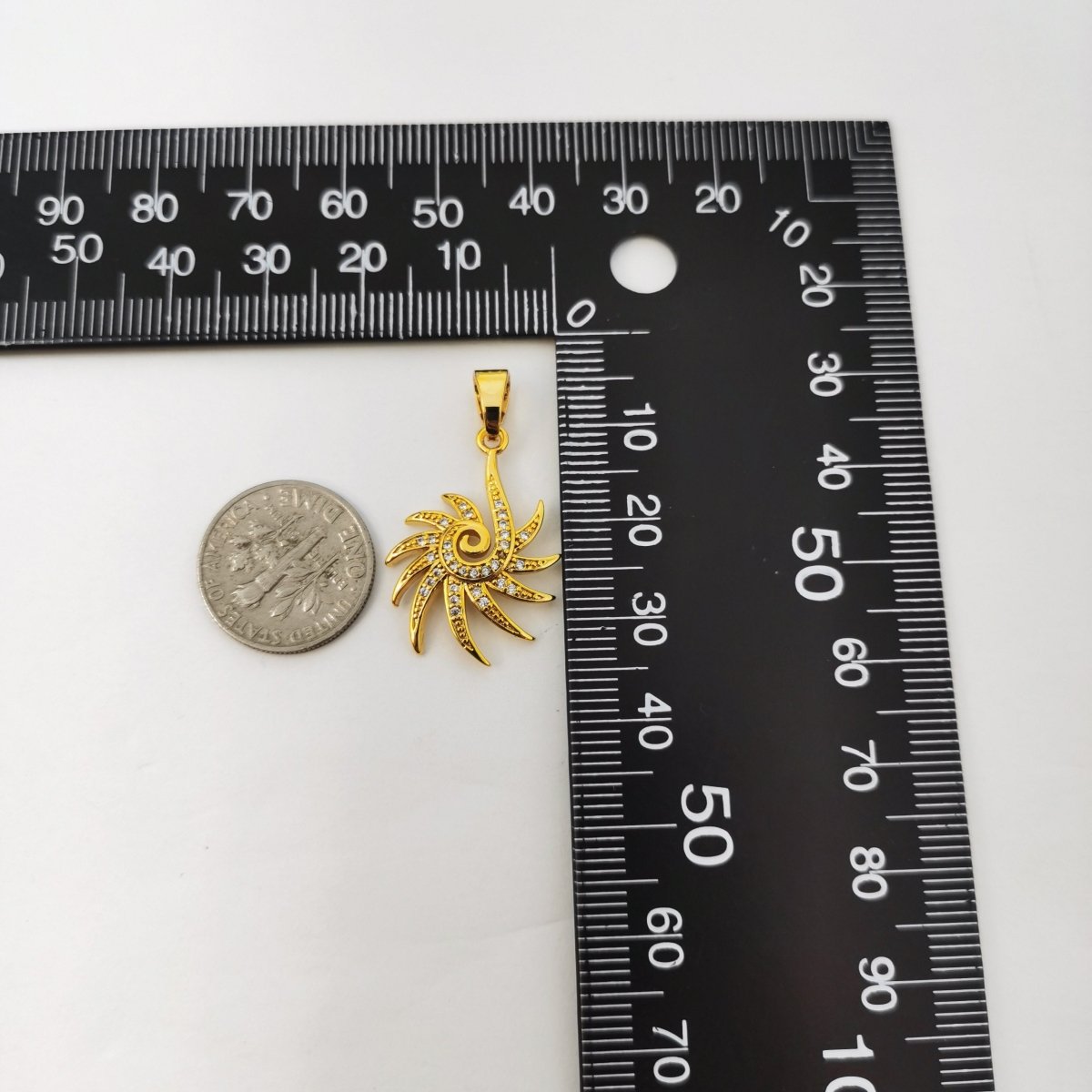 Gold Micro Pave Sun Hook charm in 14K gold Filled Cubic Zirconia Diamond Pendant I-771 - DLUXCA