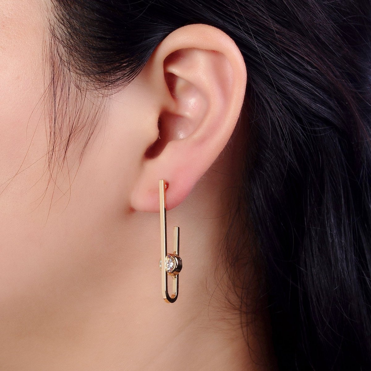 Gold Micro Paved CZ Geometric U Shaped Stud Earrings | AB179 - DLUXCA