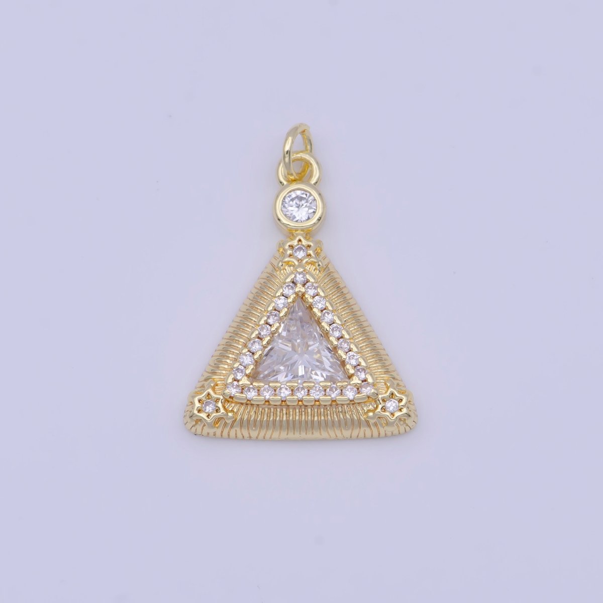 Gold Micro Paved CZ Textured Triangle Charm For Jewelry Making Component | X-715 - DLUXCA