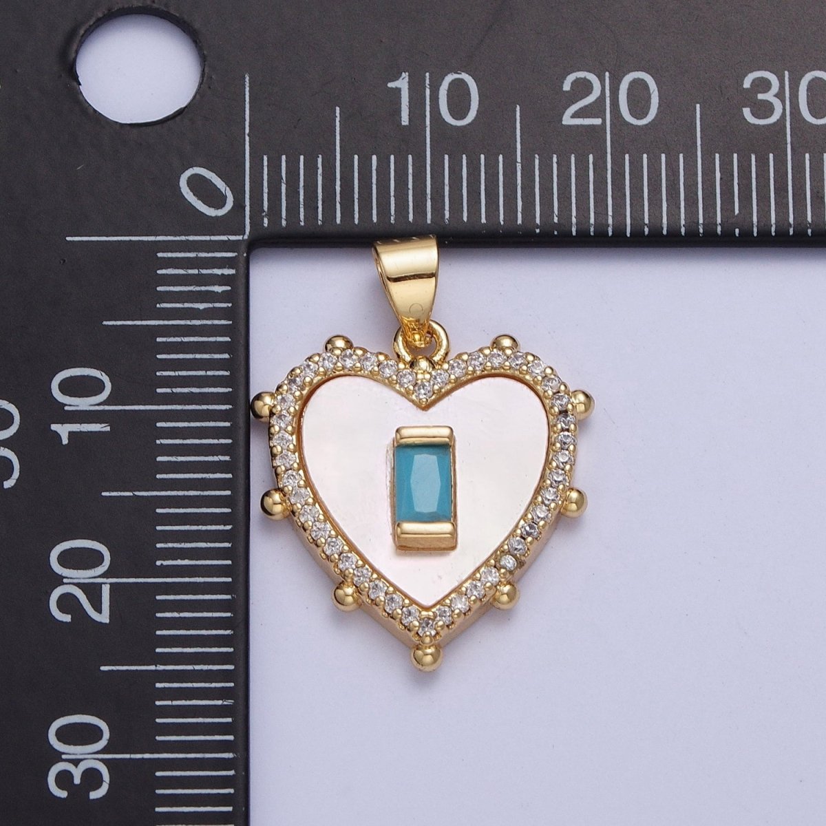 Gold Micro Paved Heart Shell Pendant Charm with Fuchsia, Green, Black, Turquoise Baguette Cubic Zirconia For Valentine | X-415-X-418 - DLUXCA