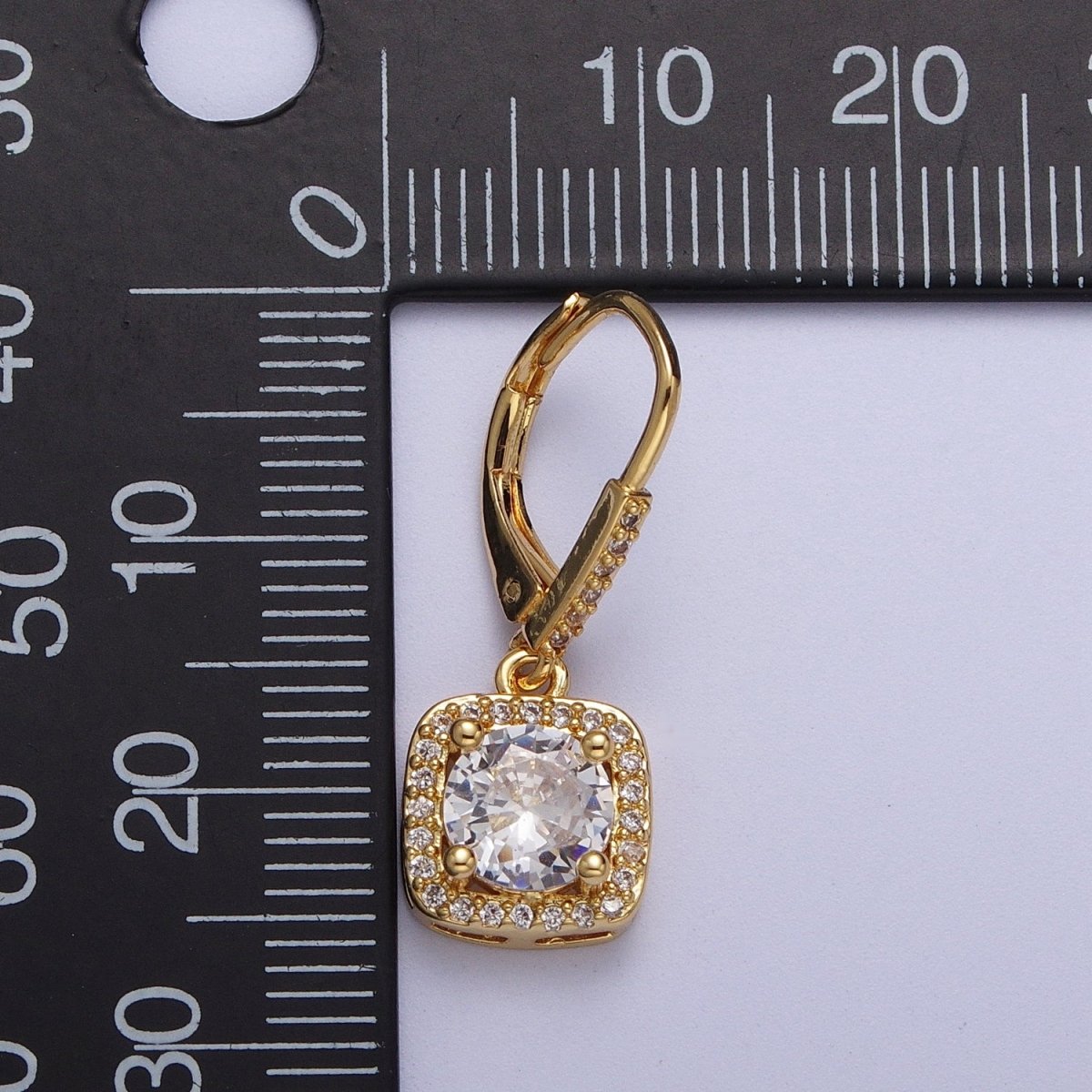 Gold Micro Paved Square Cubic Zirconia Hoop Charm Drop Earrings | Y-074 - DLUXCA