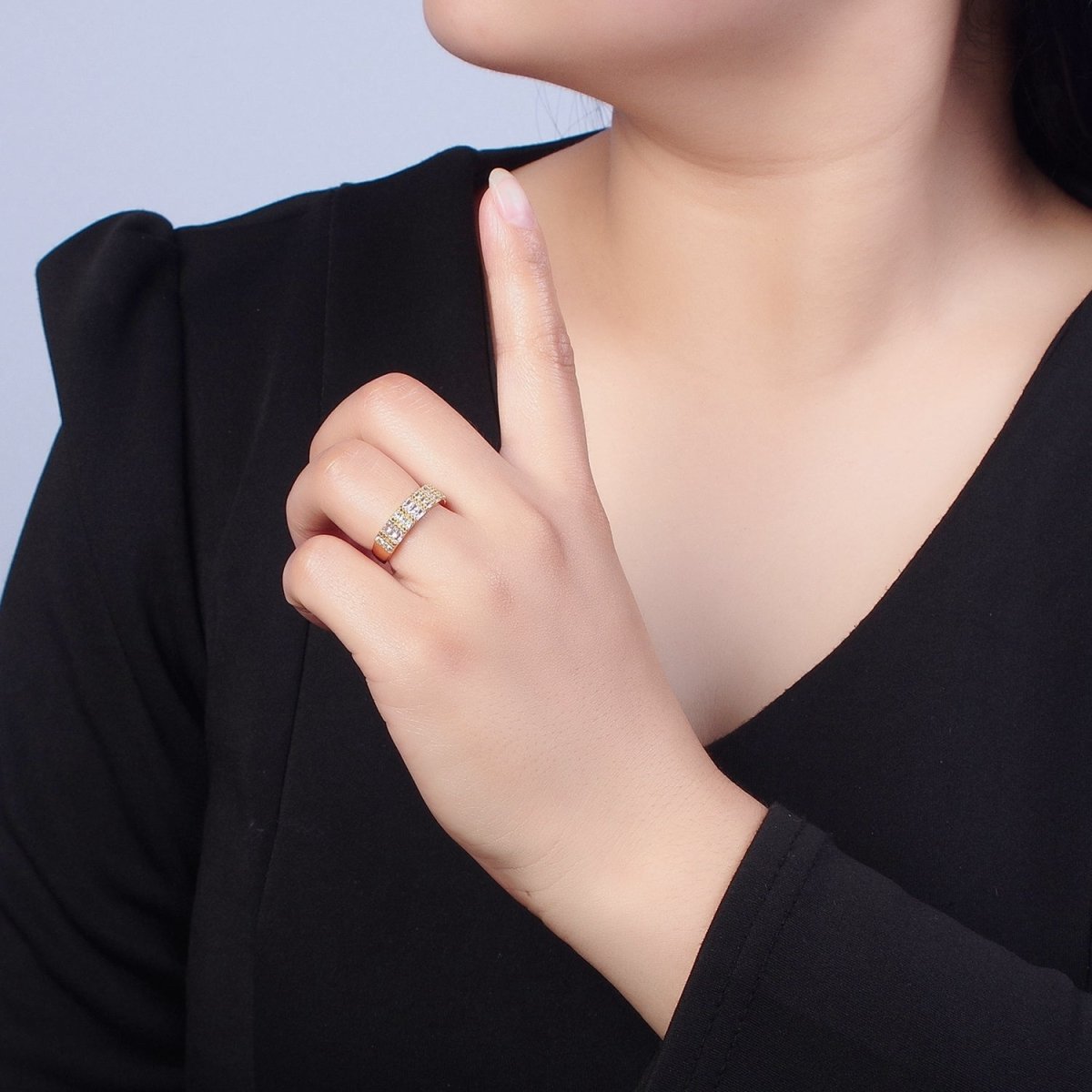 Gold Minimalist Pave Ring Statement Ring Chunky Pave Ring O-734 - DLUXCA