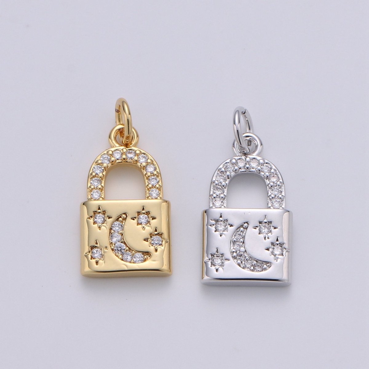 Gold Moon Star Padlock Pendant Gold Filled Dainty Padlock Charm Celestial Lock Jewelry for Necklace Earring Bracelet Component D-363 D-364 - DLUXCA