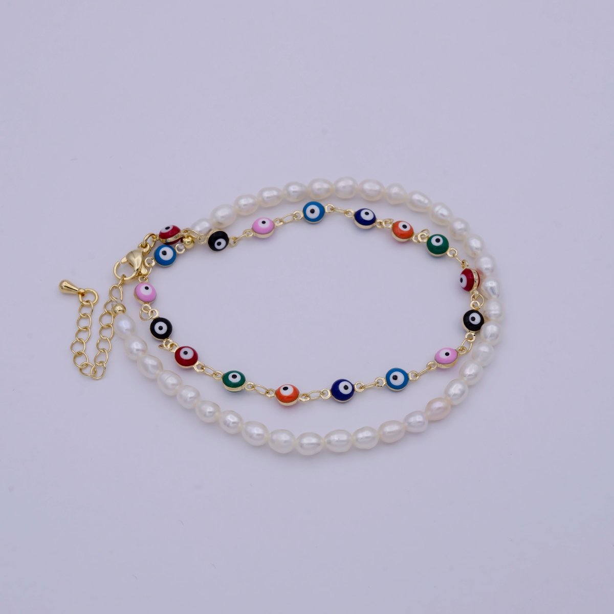 Gold Multicolor Evil Eye Choker Necklace, Pearl Beaded Layering Necklace | WA-670 Clearance Pricing - DLUXCA