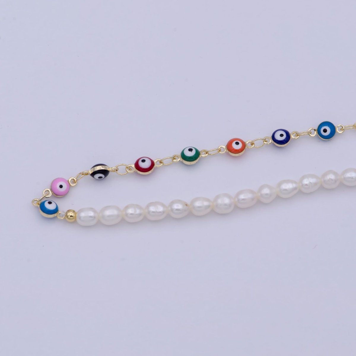 Gold Multicolor Evil Eye Choker Necklace, Pearl Beaded Layering Necklace | WA-670 Clearance Pricing - DLUXCA