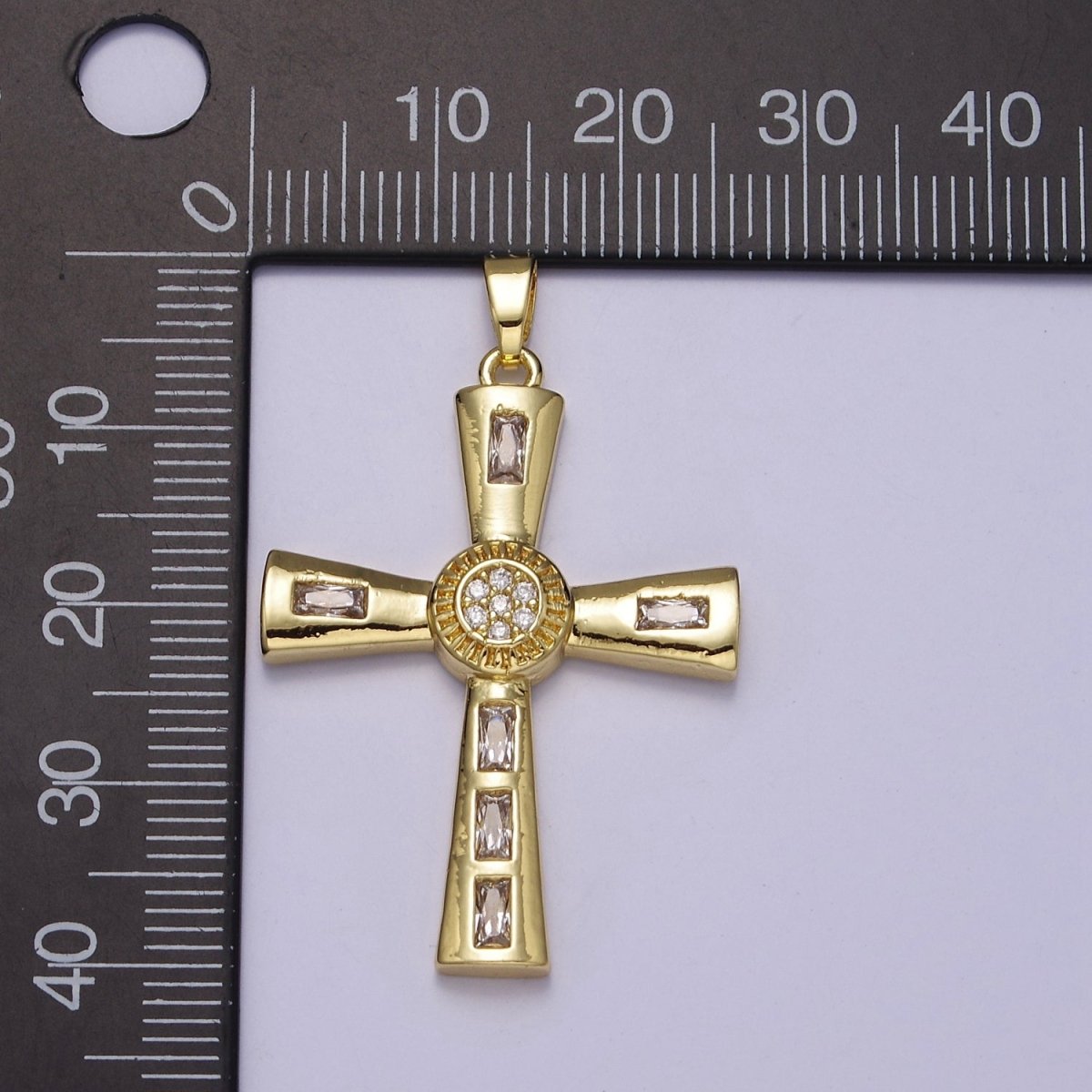 Gold Multicolor/Clear Baguette Cubic Zirconia CZ Religious Cross Pendant Charm For Jewelry Necklace Making, J-593 J-594 - DLUXCA