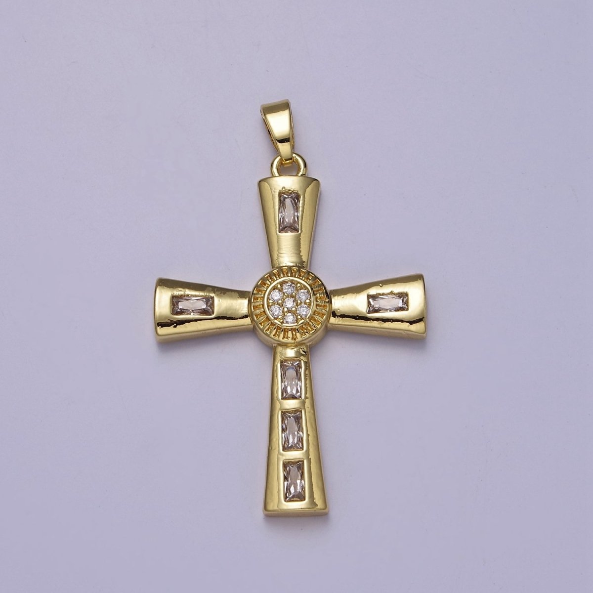 Gold Multicolor/Clear Baguette Cubic Zirconia CZ Religious Cross Pendant Charm For Jewelry Necklace Making, J-593 J-594 - DLUXCA