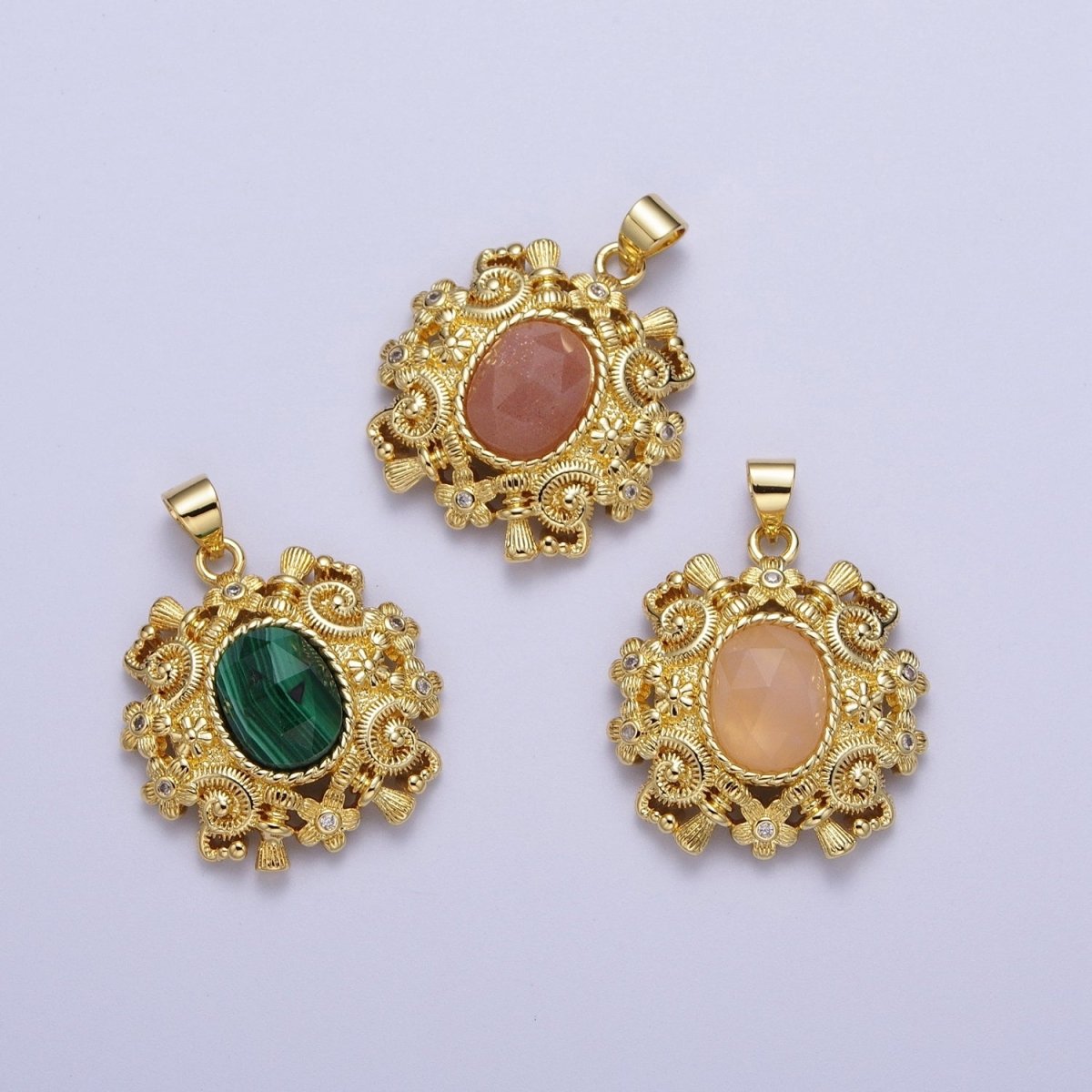 Gold Natural Gemstone Nature Flower Geometric Pendant For Jewelry Making H-754 H-784 H-851 - DLUXCA