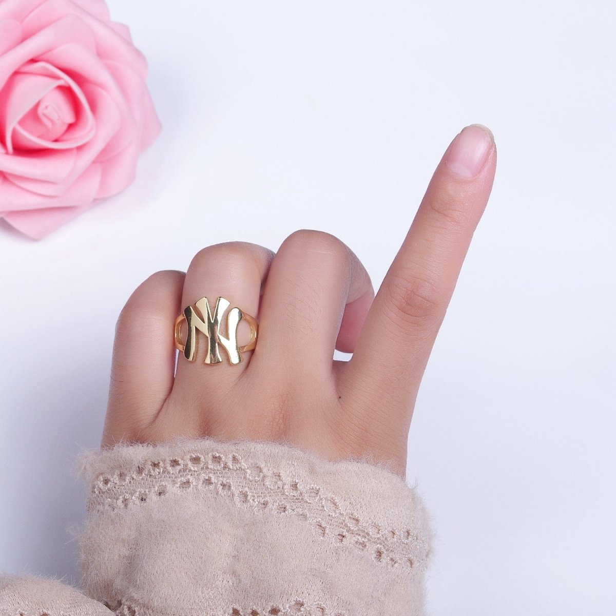 Gold New York NY Yankees Baseball Statement Ring | R-032 - DLUXCA