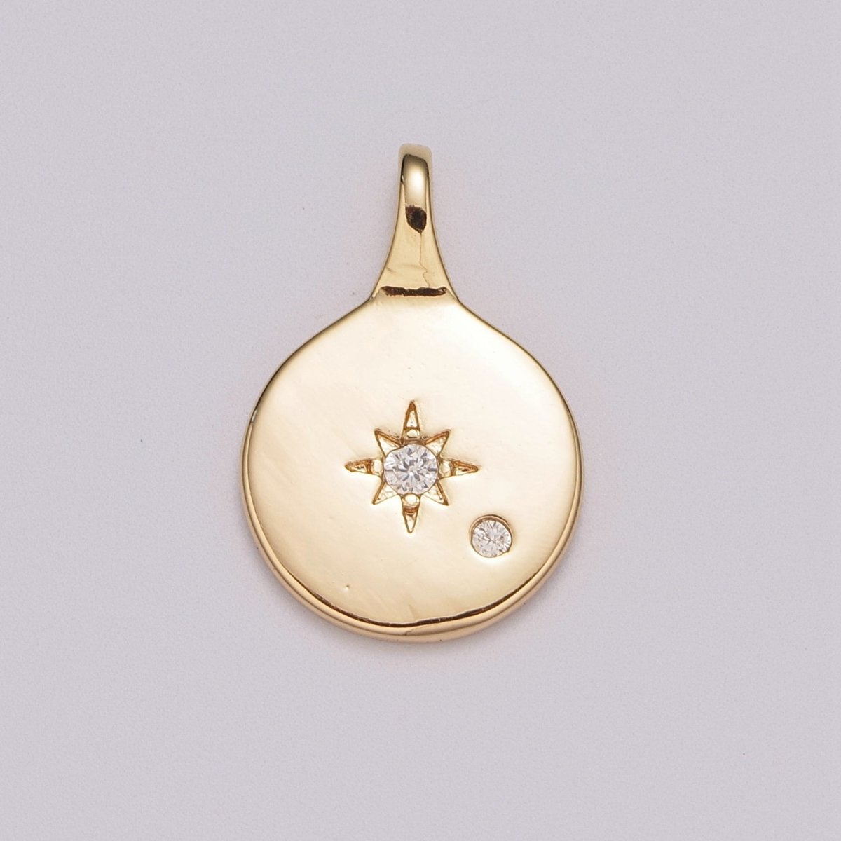 Gold North star charms, 19x23mm Gold Pendant, North charm, coin charms, Sky charms, Gold charms, medallion charms, disc charm M-782 - DLUXCA