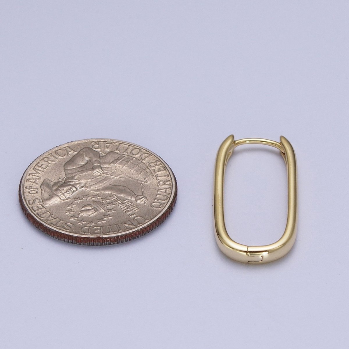 Gold Oblong Chunky Rectangle Earring, Rectangle or Oval Shape Earrings, Minimalist Hoop Earring for Everyday Use AE-1011 - DLUXCA