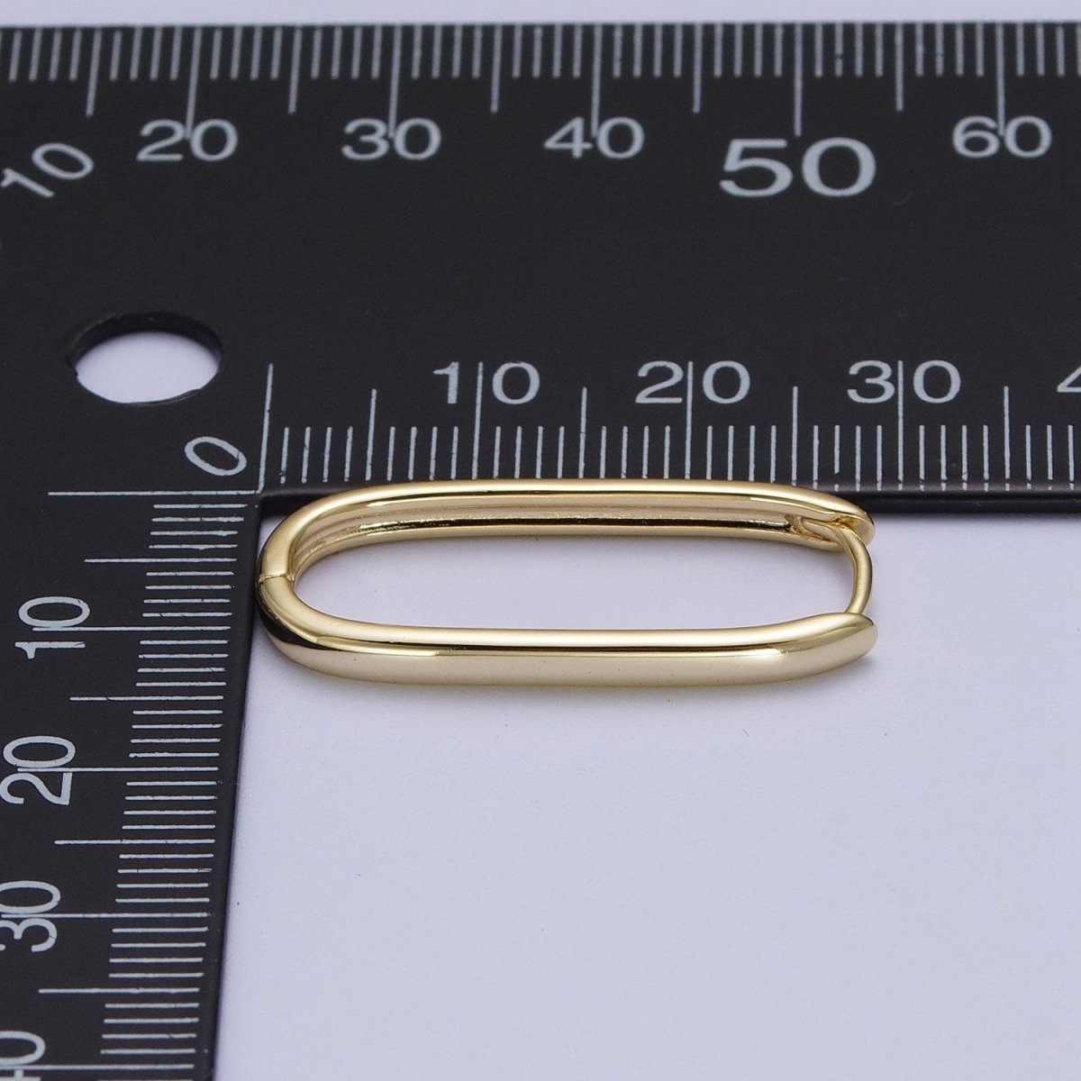 Gold Oblong Chunky Rectangle Earring, Rectangle or Oval Shape Earrings, Minimalist Hoop Earring for Everyday Use AE-1011 - DLUXCA