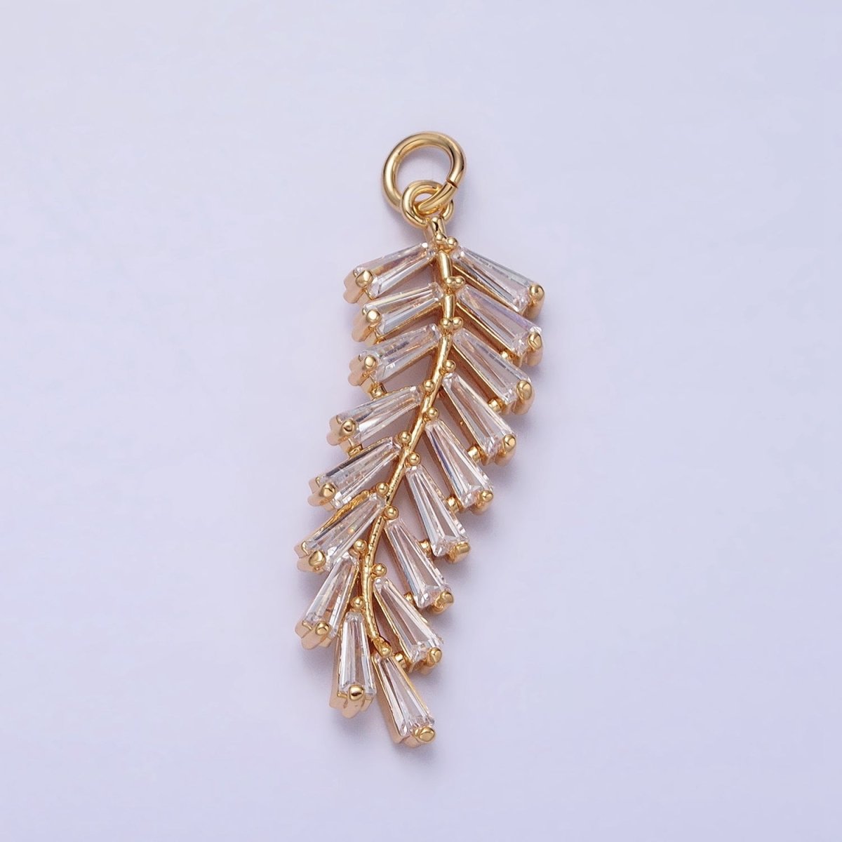 Gold Olive Branch Charm, Clear Baguette Cz Leaf Charm Pendant Jewelry Supplies AC467 AC468 - DLUXCA