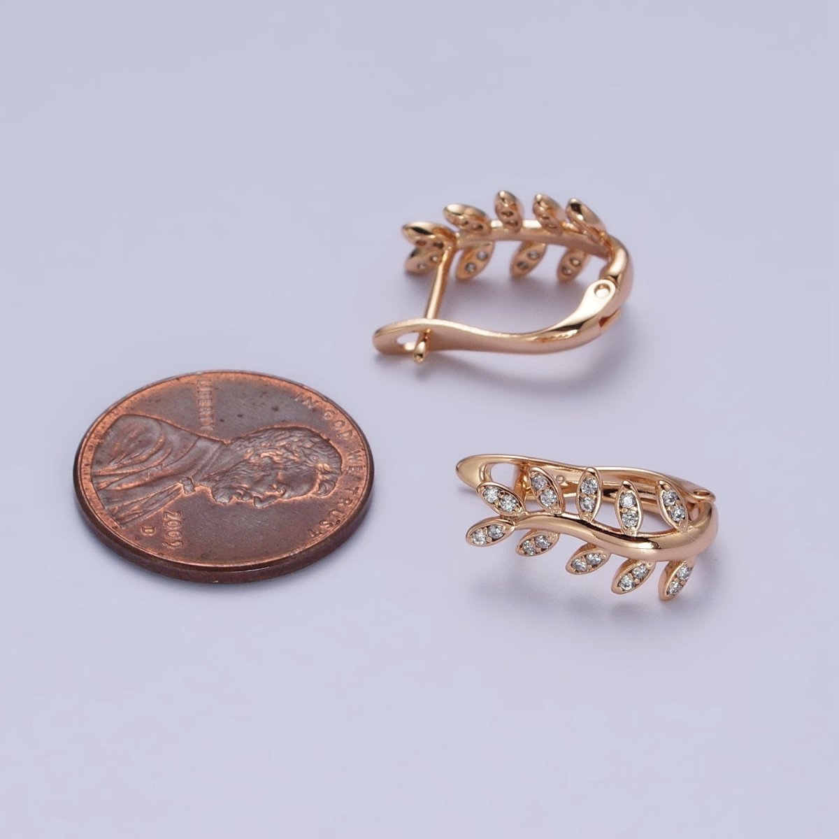 Gold Olive Leaf Earring, 18K Gold Filled Hoop Earring Olive Branch Huggie Earring AB1076 - DLUXCA