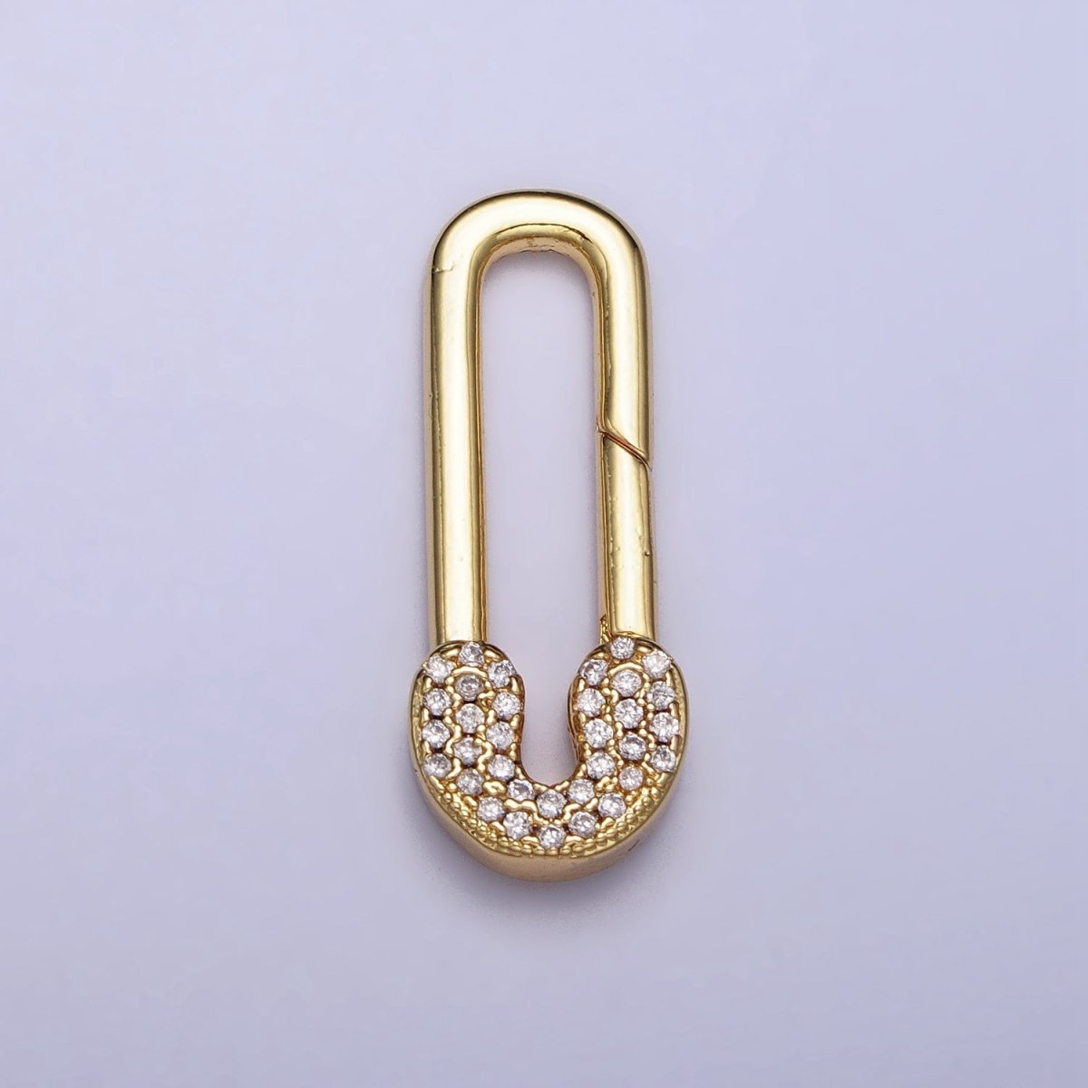 Gold Oval Clasp, Silver Hinged Clasp, Oval Push Clasp Spring Gate Clasp with Micro Pave Safety Pin Clasp Enhancer Z-031 - DLUXCA