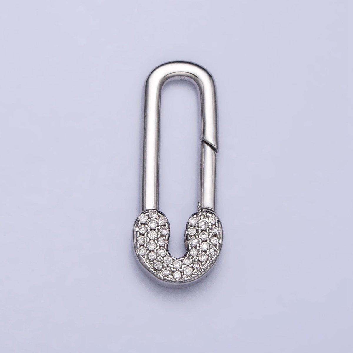 Gold Oval Clasp, Silver Hinged Clasp, Oval Push Clasp Spring Gate Clasp with Micro Pave Safety Pin Clasp Enhancer Z-031 - DLUXCA