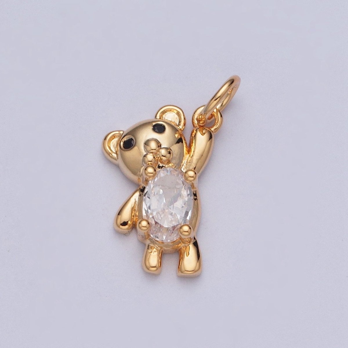 Gold Oval Clear CZ Teddy Bear Holding On Charm For DIY Jewelry Making | X-205 - DLUXCA