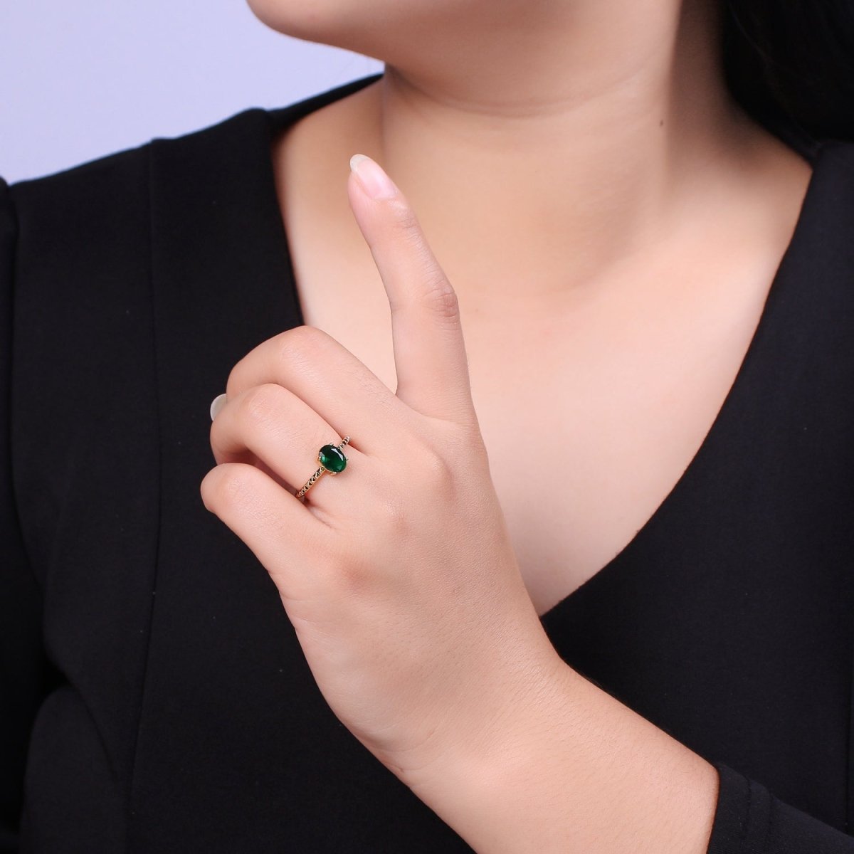 Gold Oval Cut Blue Pink Green Clear Aqua CZ Dainty Cocktail Ring Open Adjustable U-249~U-253 - DLUXCA