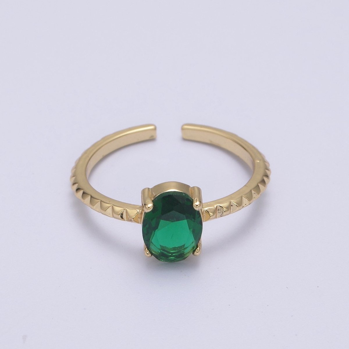 Gold Oval Cut Blue Pink Green Clear Aqua CZ Dainty Cocktail Ring Open Adjustable U-249~U-253 - DLUXCA