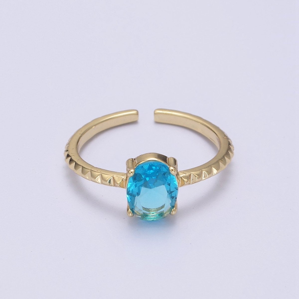 Gold Oval Cut Blue Pink Green Clear Aqua CZ Dainty Cocktail Ring Open Adjustable U-249~U-253 - DLUXCA