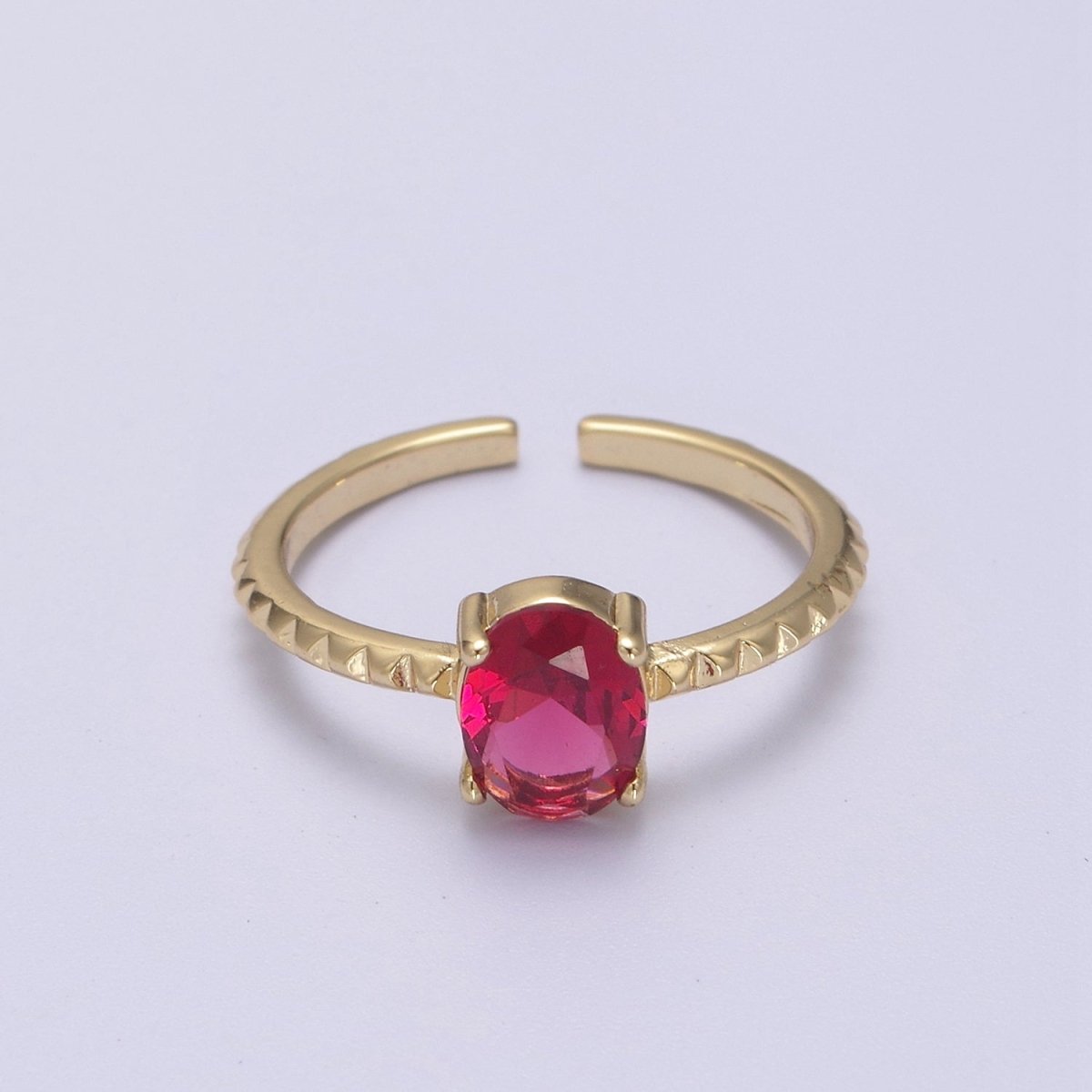 Gold Oval Cut Blue Pink Green Clear Aqua CZ Dainty Cocktail Ring Open Adjustable U-249~U-253 - DLUXCA