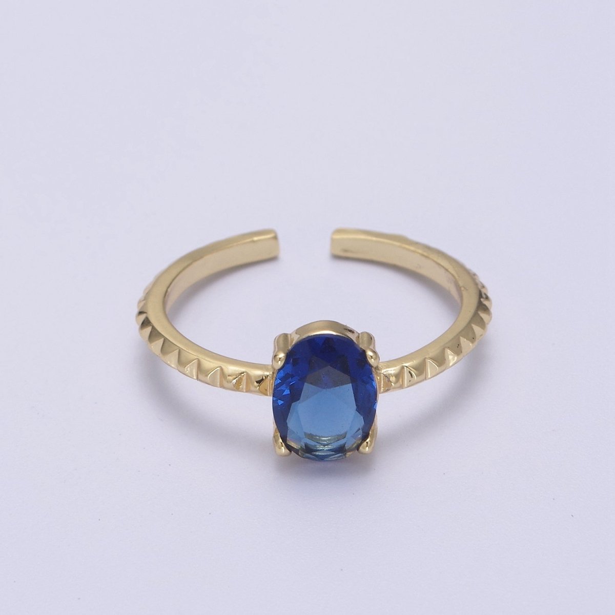 Gold Oval Cut Blue Pink Green Clear Aqua CZ Dainty Cocktail Ring Open Adjustable U-249~U-253 - DLUXCA