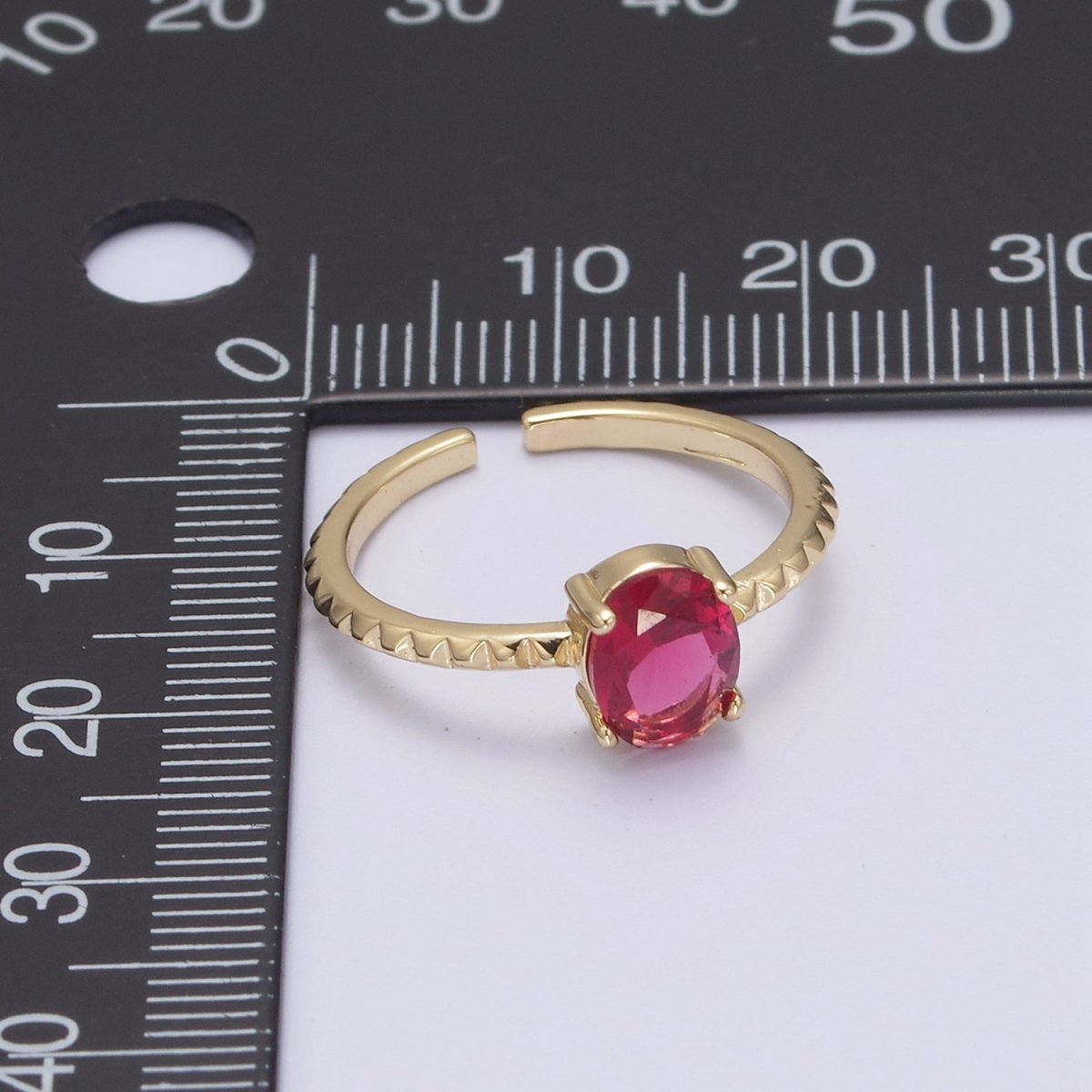 Gold Oval Cut Blue Pink Green Clear Aqua CZ Dainty Cocktail Ring Open Adjustable U-249~U-253 - DLUXCA