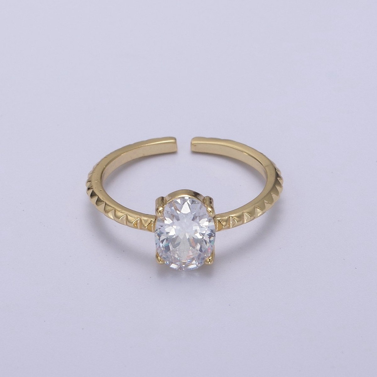 Gold Oval Cut Blue Pink Green Clear Aqua CZ Dainty Cocktail Ring Open Adjustable U-249~U-253 - DLUXCA