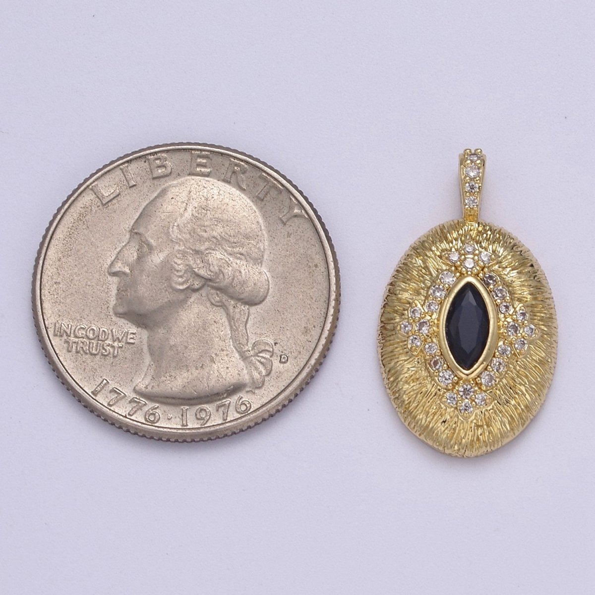 Gold Oval Eye Charm 24k Gold Filled with Blue CZ Eye Oval Medallion Pendant DIY Jewelry Making Supplies J-346 - DLUXCA