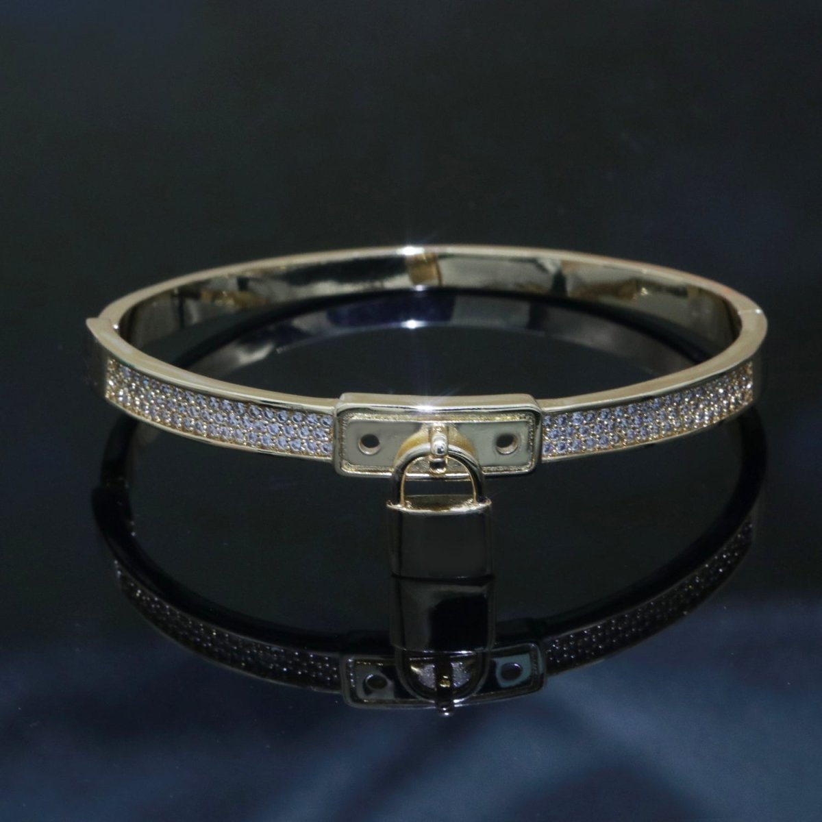 Gold Padlock Bracelet, 14K Gold Filled Micro Pave Luxury Bangle, Premium Quality jewelry | WA-126 Clearance Pricing - DLUXCA