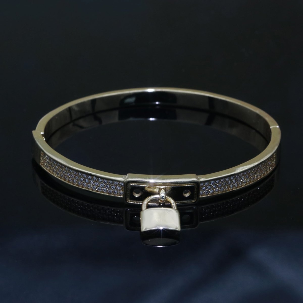 Gold Padlock Bracelet, 14K Gold Filled Micro Pave Luxury Bangle, Premium Quality jewelry | WA-126 Clearance Pricing - DLUXCA