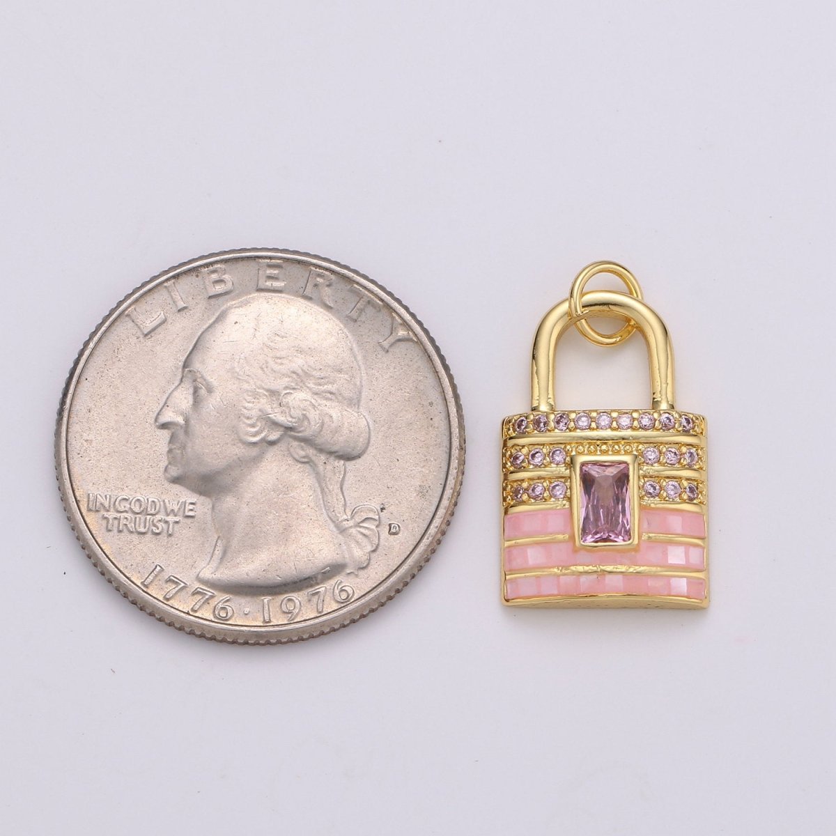 Gold Padlock charms , Pink Lock pendants, Love charm, Dainty charm, Padlock Jewelry pendants in 14k Gold-Plated K-803 - DLUXCA