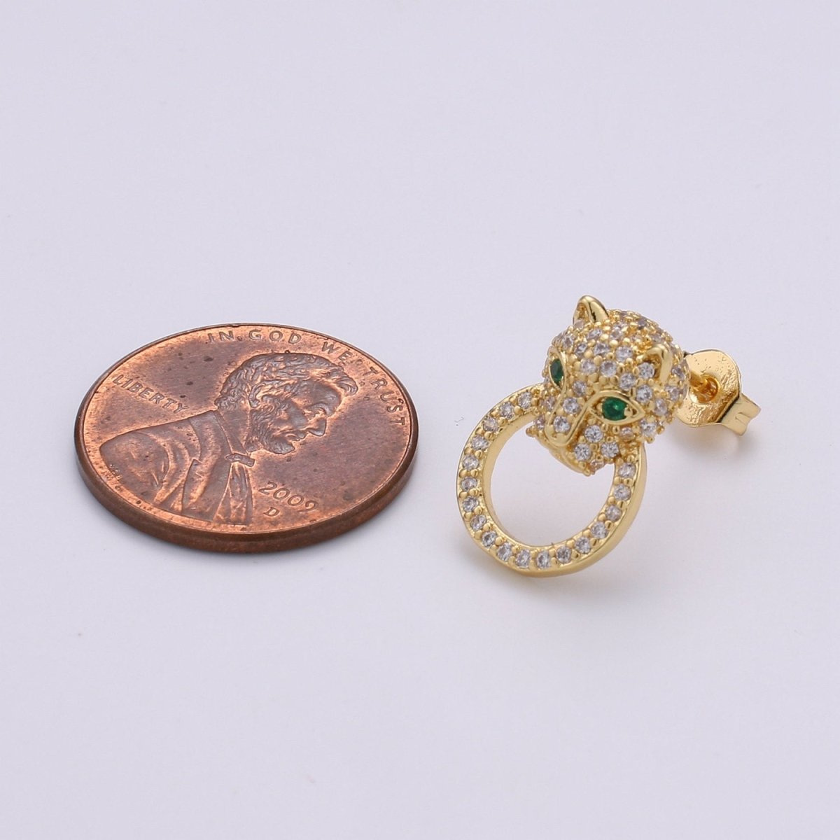Gold Panther Earring CZ Micro Pave Stud Earring Dainty Leopard Earrings, Animal Cat Earrings, Jaguar Earrings, Panther Stud Earrings Q-297 - DLUXCA