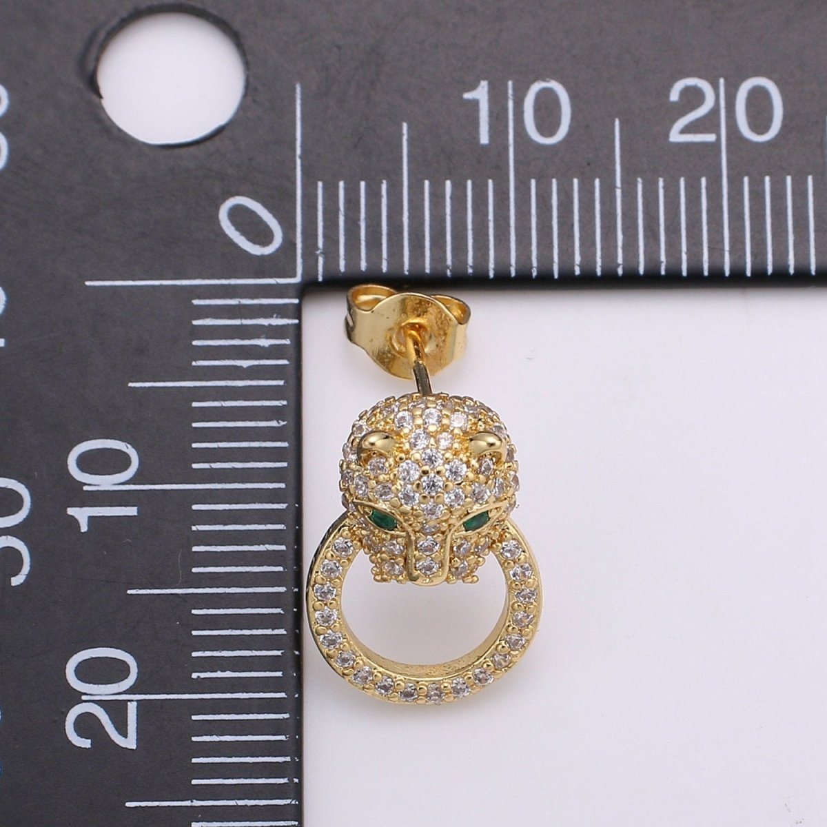 Gold Panther Earring CZ Micro Pave Stud Earring Dainty Leopard Earrings, Animal Cat Earrings, Jaguar Earrings, Panther Stud Earrings Q-297 - DLUXCA