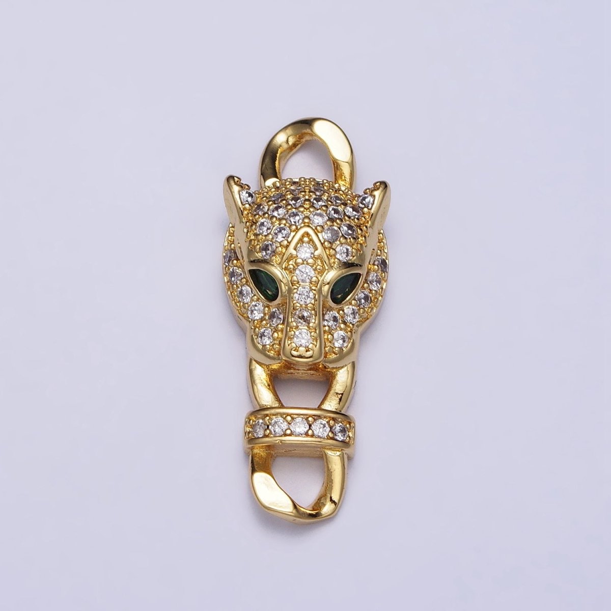 Gold Panther Head CZ Micro Pave Clasp, Silver Leopard Bracelet Clasp, Cubic Zirconia AA1011 AA1012 - DLUXCA