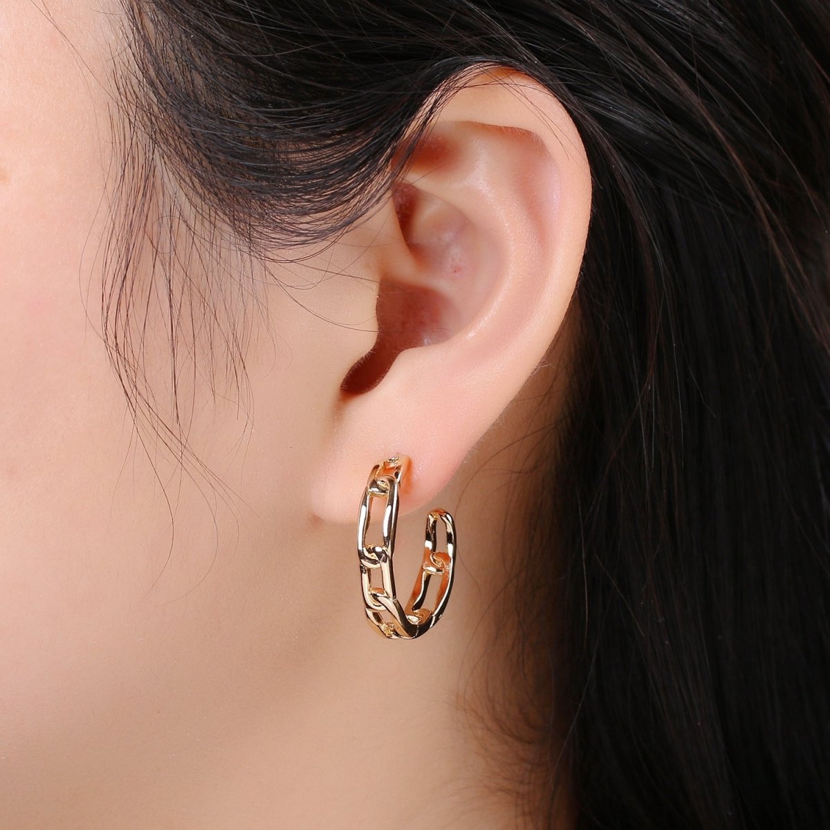 Gold Paper Clip Chain Hoop Earrings • Bold Gold Hoop Earrings Chunky Earrings • Statement Hoops • 18k Gold Filled Hoops Earring gift for her Q-445 - DLUXCA