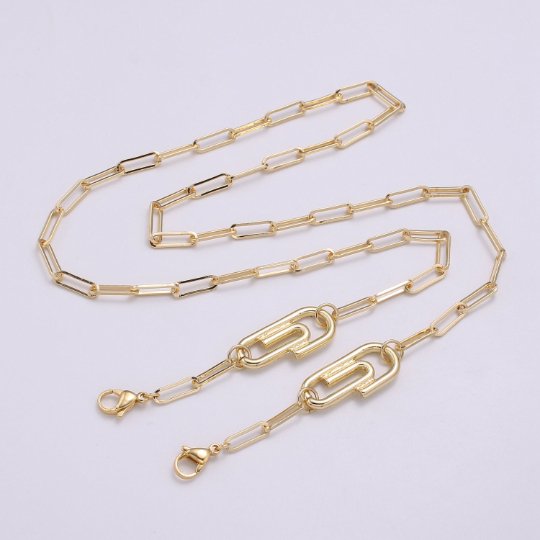 Gold Paper Clip Face Mask Lanyard, Face Mask Chain Gold Necklace, Face Mask Holder Chain Necklace Ready to wear Great Gift, FMHC-010 - DLUXCA