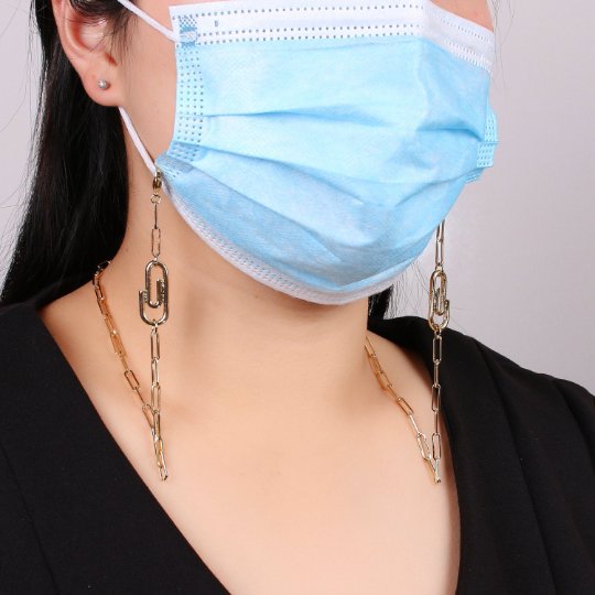 Gold Paper Clip Face Mask Lanyard, Face Mask Chain Gold Necklace, Face Mask Holder Chain Necklace Ready to wear Great Gift, FMHC-010 - DLUXCA