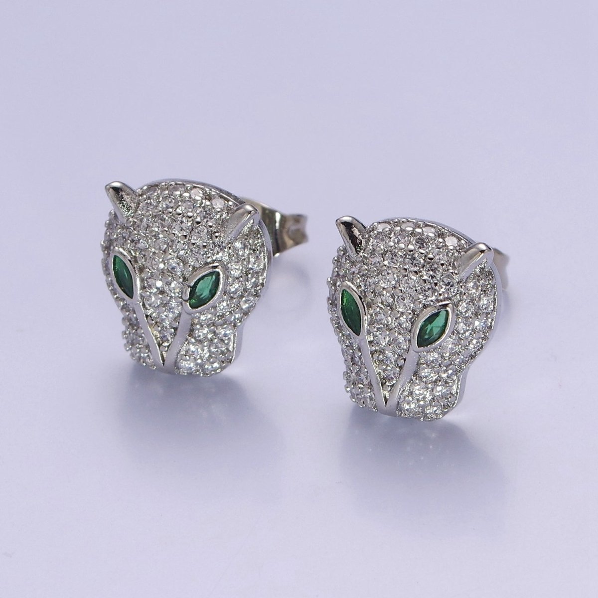 Gold Pave Crystal Leopard Head Ear Stud Earring T-415 T-416 - DLUXCA