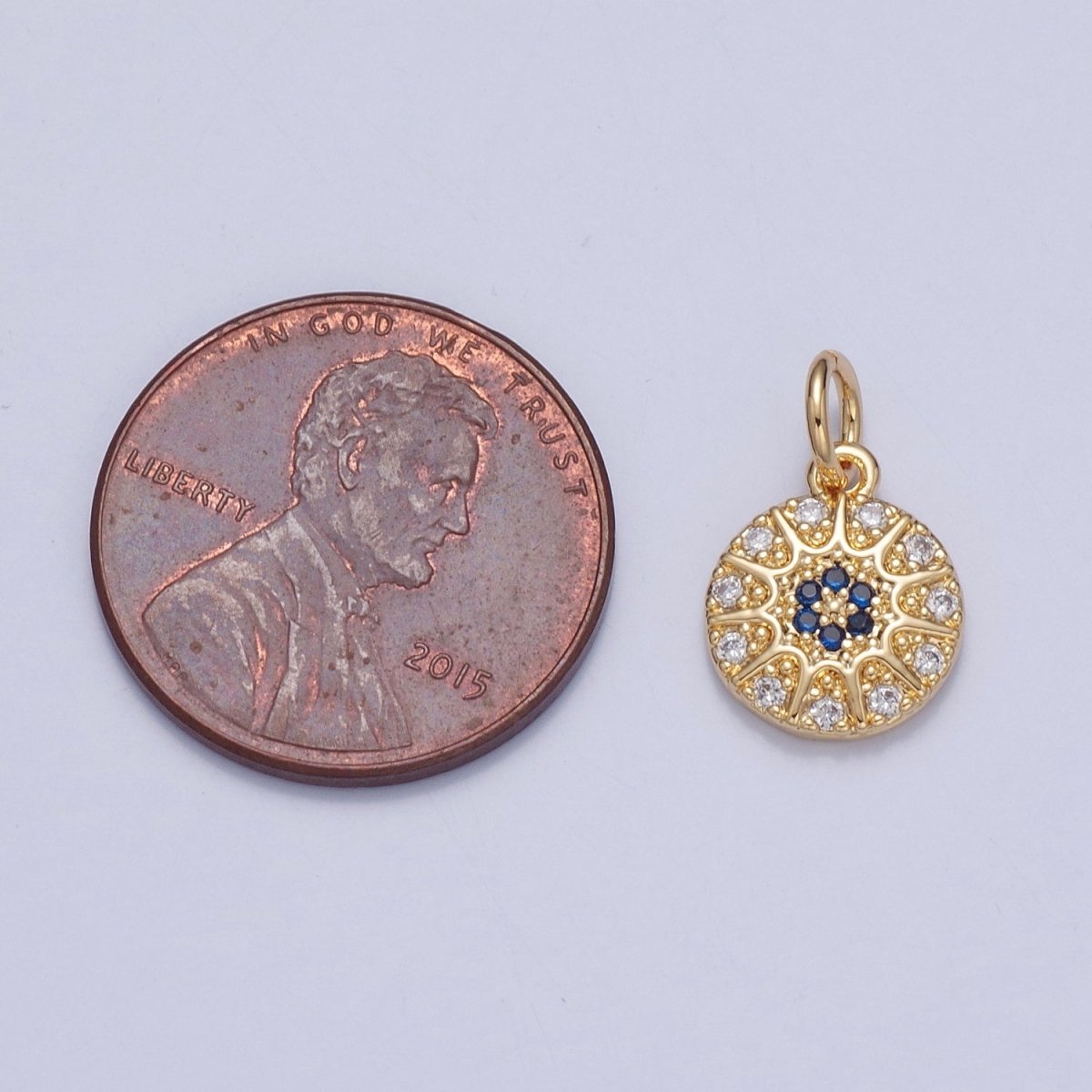 Gold Pave evil eye Pendant Blue Round Charm for Necklace Bracelet | X-100 - DLUXCA