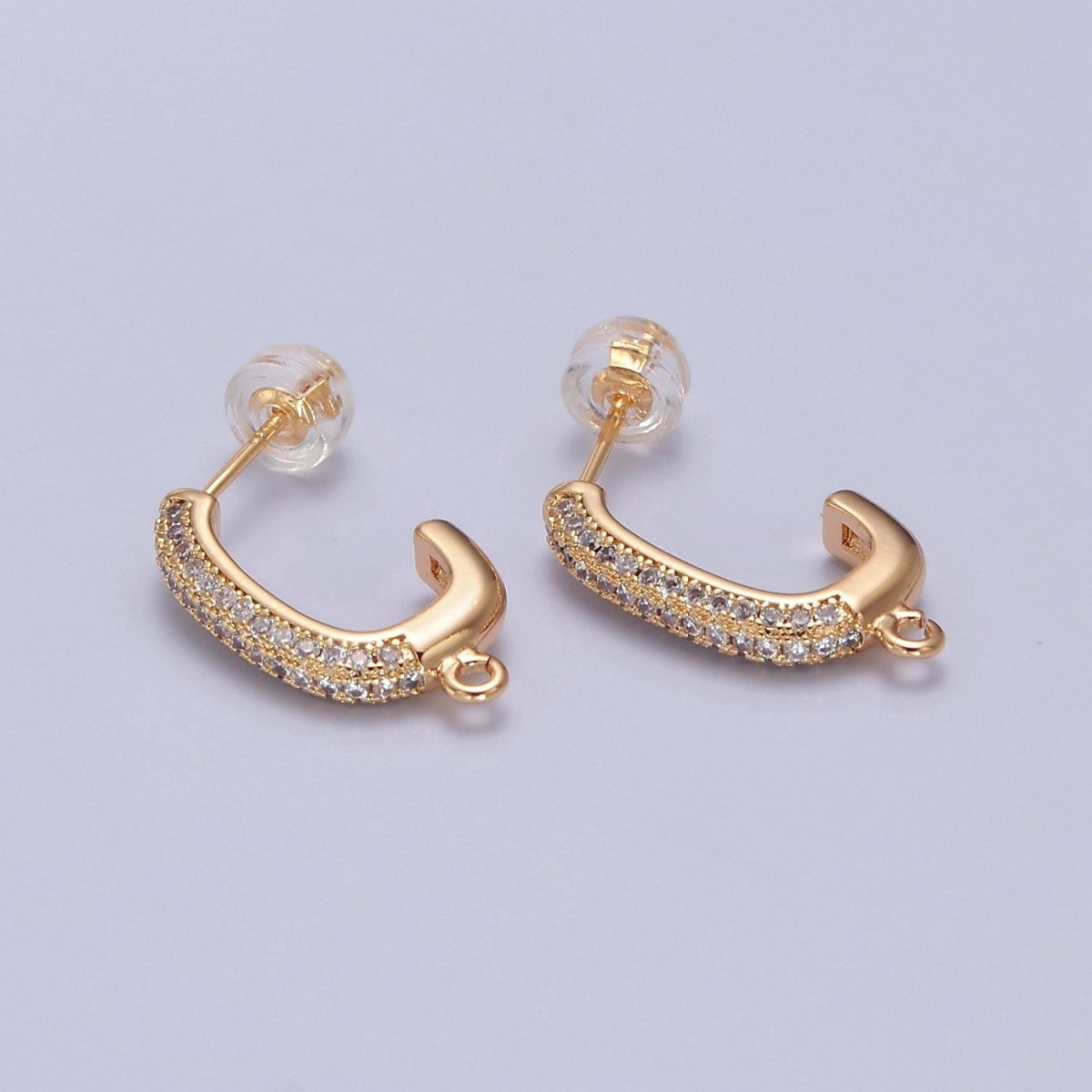 Gold Pave Hoop Earring with Open Link for Charm 16K Gold Filled Earring Supply L-739 - DLUXCA