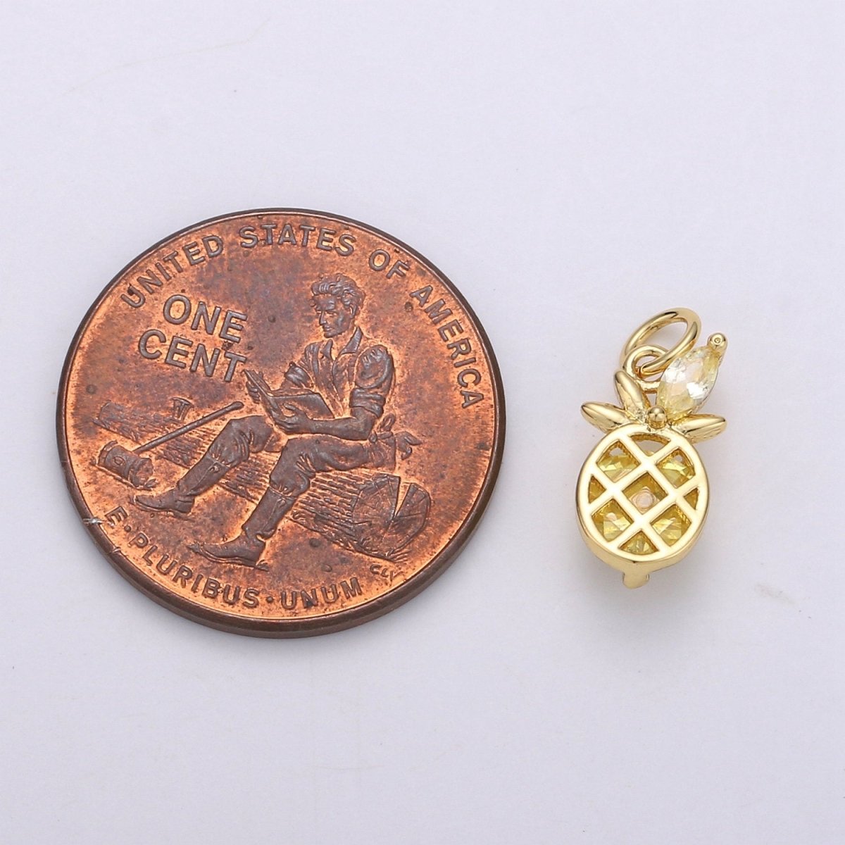Gold Pineapple Charm, Micro Pave Charms for Jewelry, Cubic Zirconia Necklace Bracelet Charms, Fruit Charms, Dole Pendant in 14k Gold Filled D-690 - DLUXCA