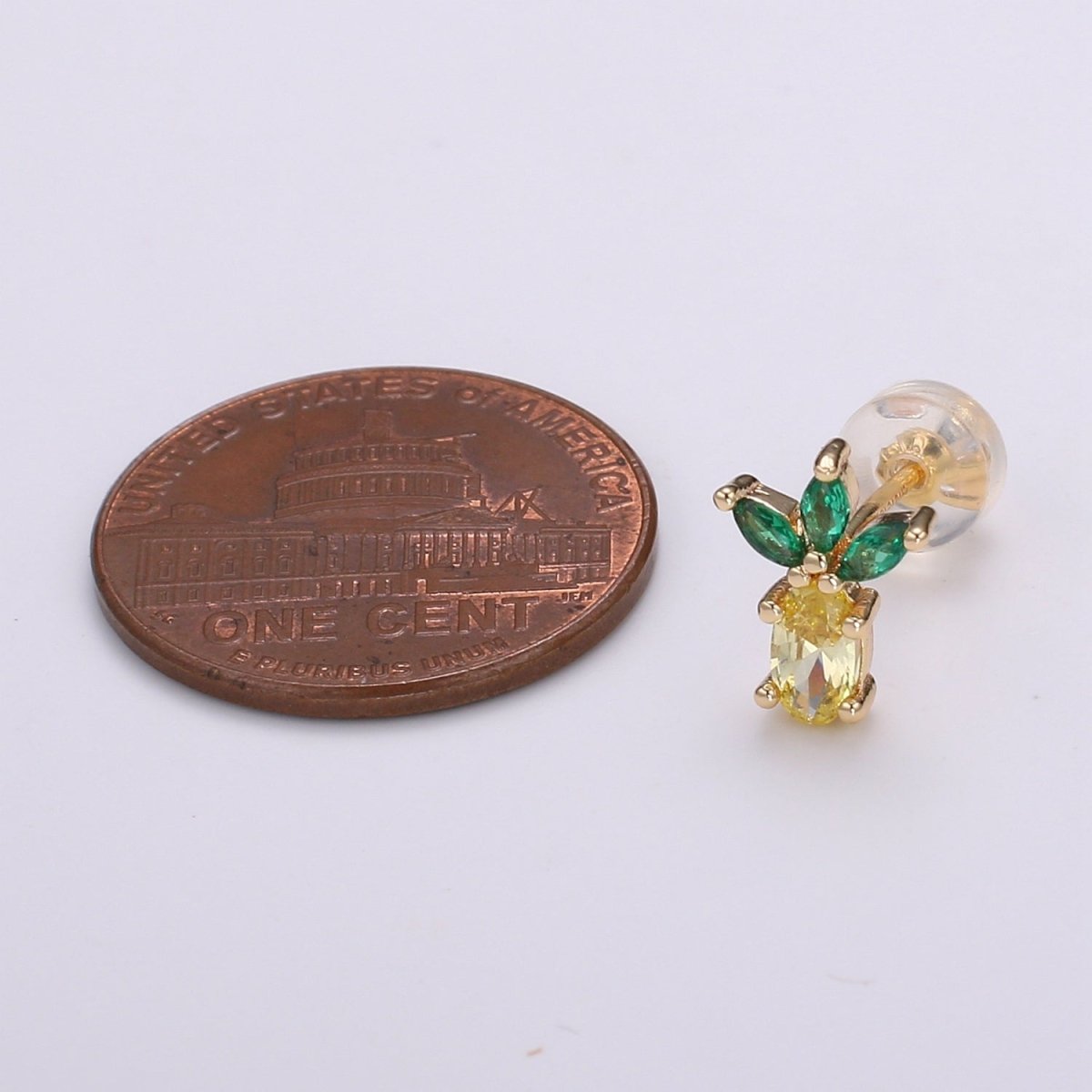 Gold Pineapple Stud Earrings, Crystal Pineapple Studs, Dole Jewelry, Fruit Earrings, Minimalist Earrings, Earrings for Girls P-012 - DLUXCA